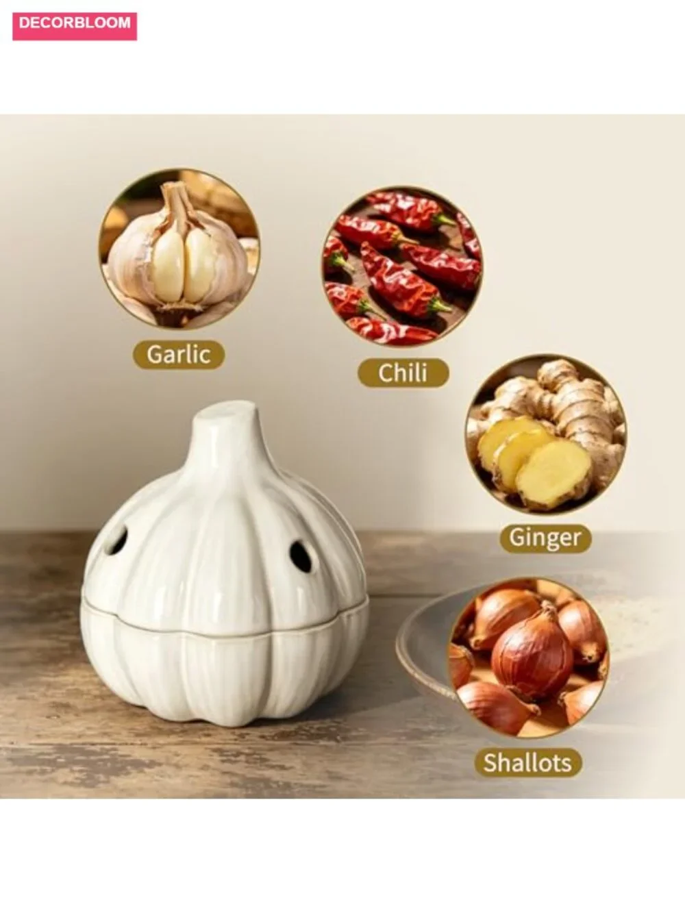 Ceramic Garlic Keeper Storage Jar with Vented Lid